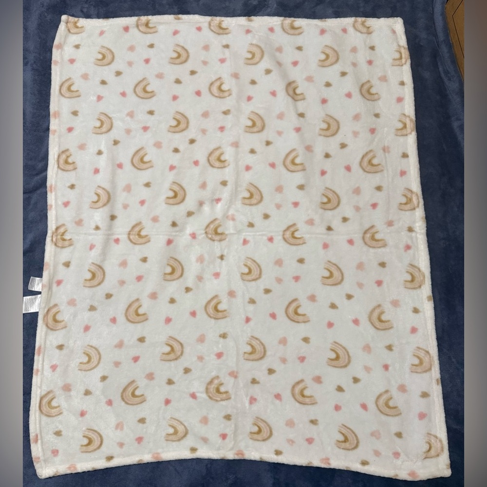 Baby Starters White Blanket with Pink and Tan Accents